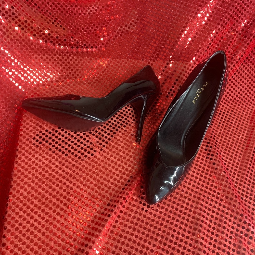 pleaser vinyl black high heels size 15 women